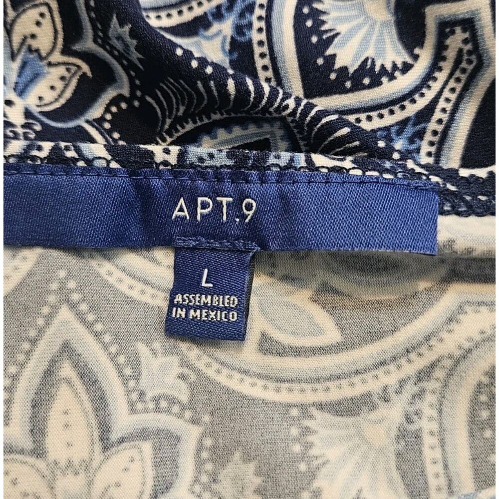 Apt. 9 Dress LARGE 3/4 Sleeve Floral Stretch Lightweight Blue/White Casual - Picture 5 of 7